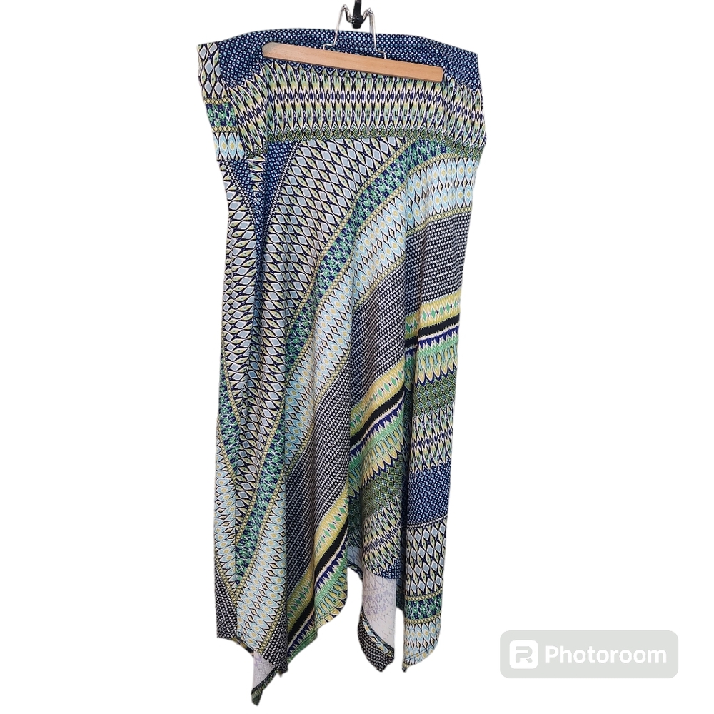 Sunny Leigh blue, white, and green maxi skirt. Size medium.